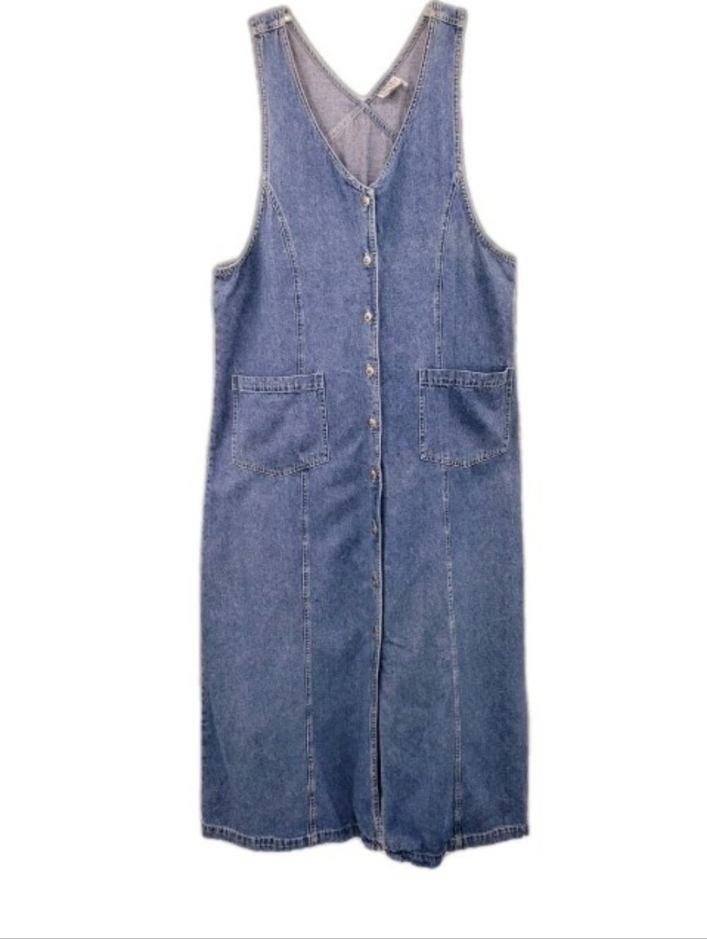 Vintage Chico's Design Denim Maxi Dress Size 2 US 12 L Blue Button Up Sleeveless